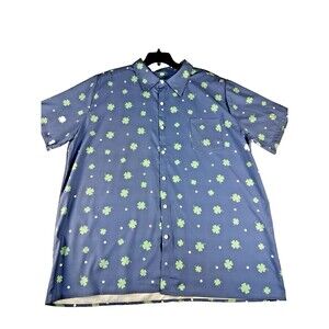 Arvilhill Mens 2XL 4-Leaf Clover Print Short Sleeves Button Up Shirt Blue/Green